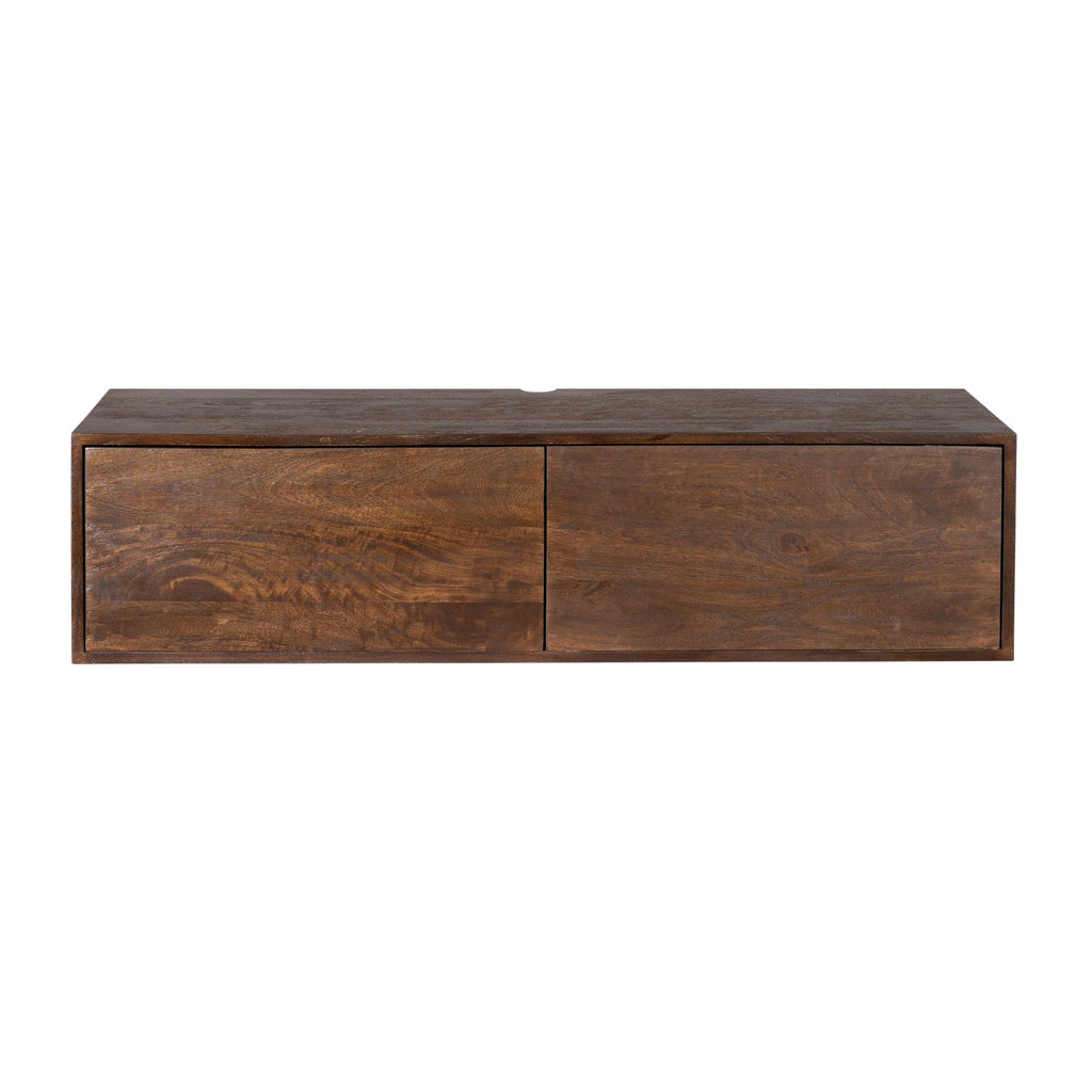TV-Möbel Focus – Schwebendes Lowboard aus Mangoholz Braun, 120 x 35 x 30 cm, modernes TV-Board mit Push-to-Open Türen