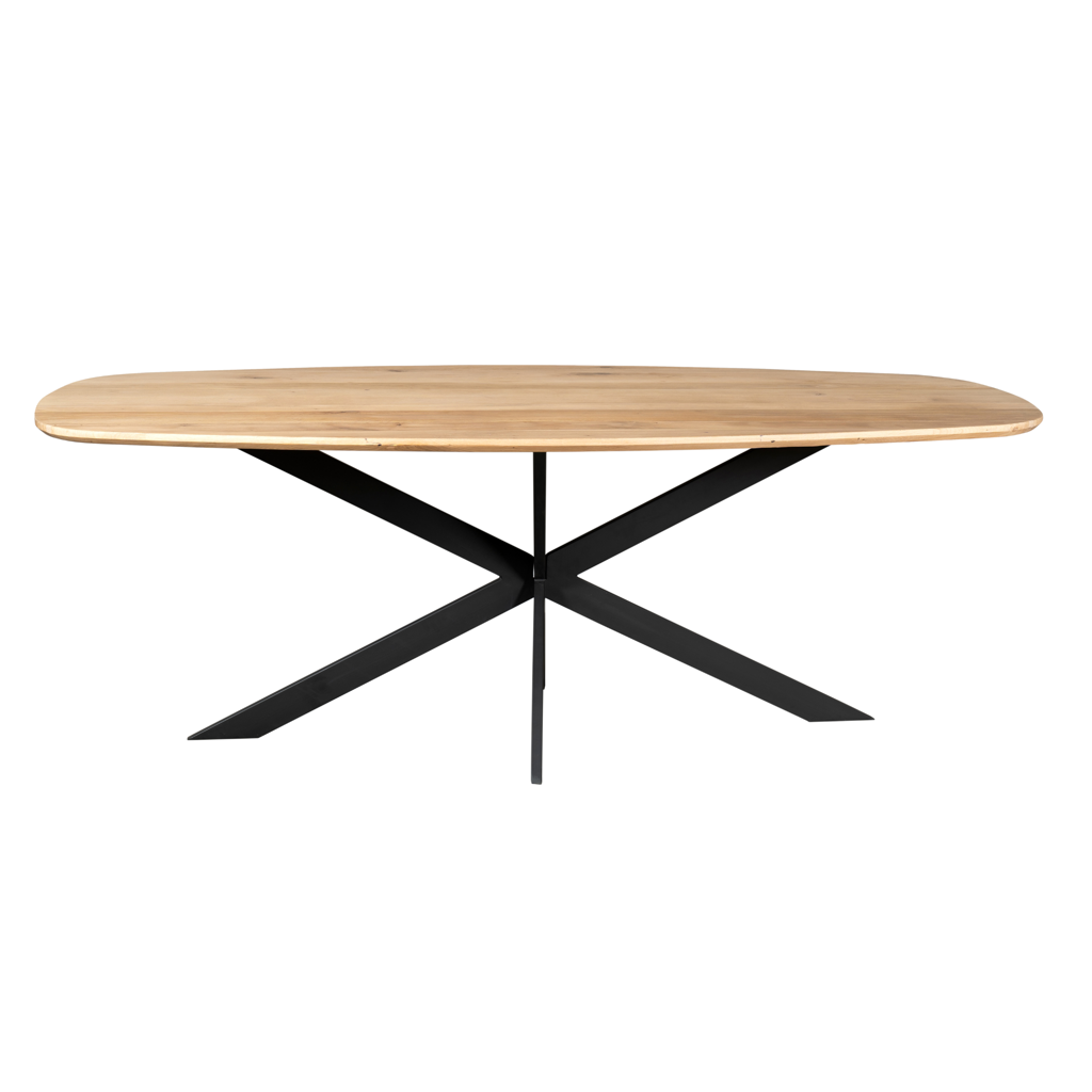 Esstisch Evoque 240×110 cm Eiche Natur – 3 cm Platte mit Rundkante, Stahlgestell, oval/dänisch-oval, 76 cm Höhe