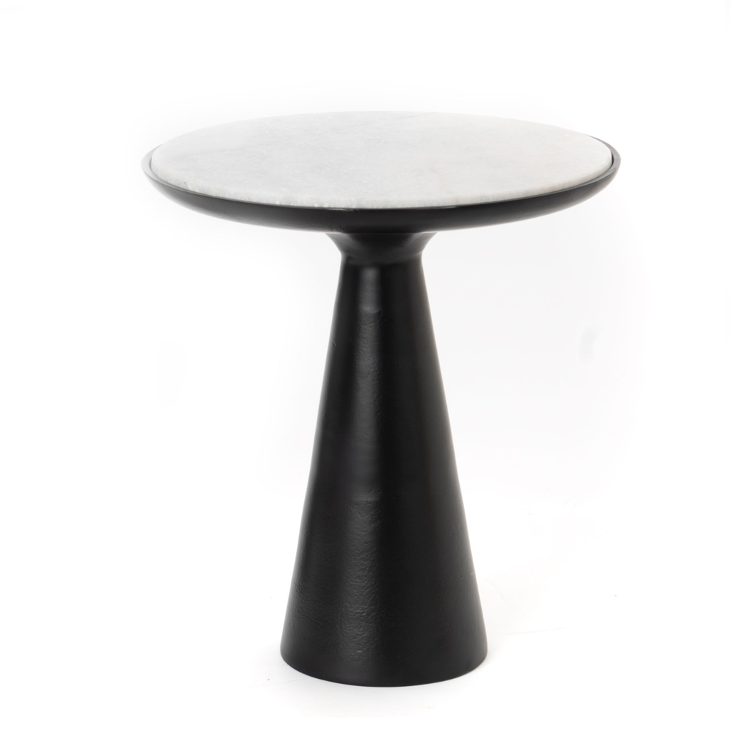 Beistelltisch Elyo Schwarz – Metallgestell & Marmorplatte, 46 x 46 x 50 cm, stilvolles Design