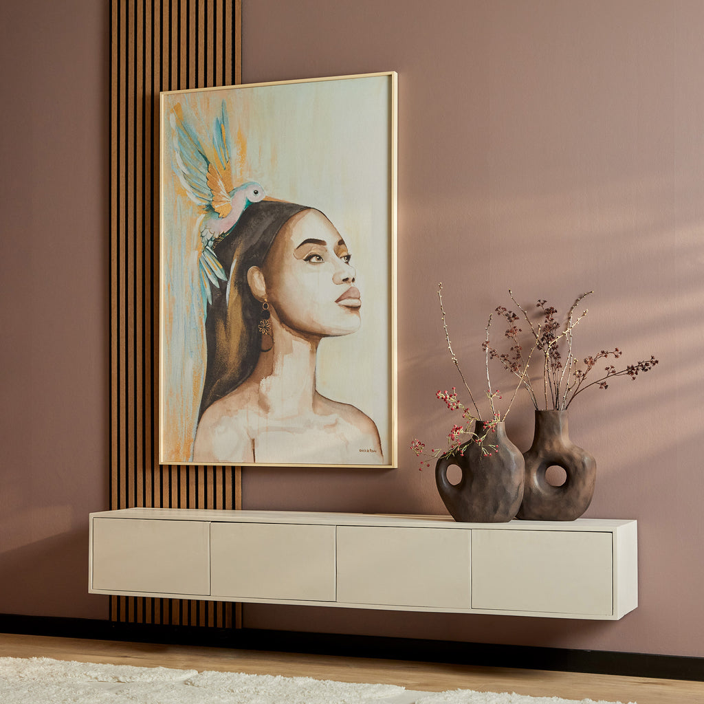 Schwebendes TV-Board Focus – Mangoholz Sand, 200 x 35 x 30 cm
