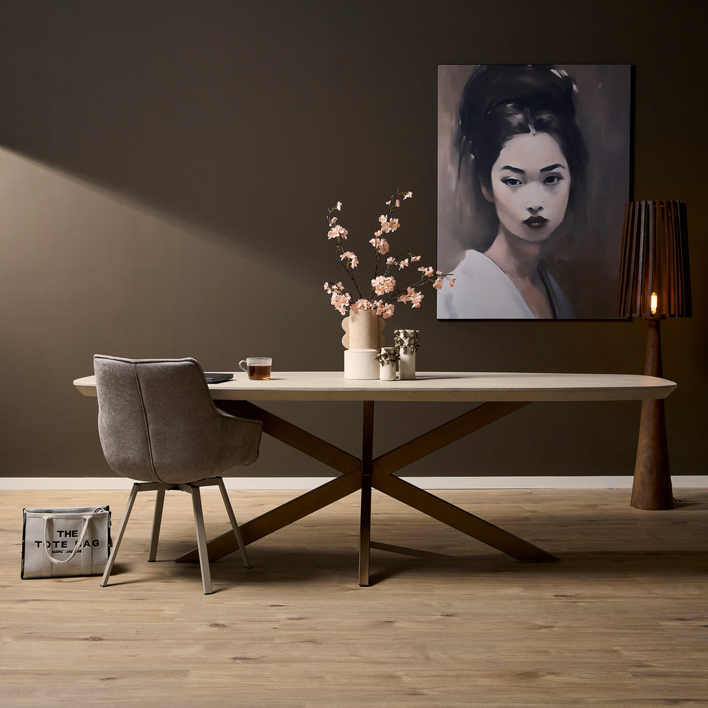 Esstisch Mandy Sand – Mangoholz in sandgestrahltem Finish mit bronzefarbenem Tischbein, 240 x 100 x 76 cm