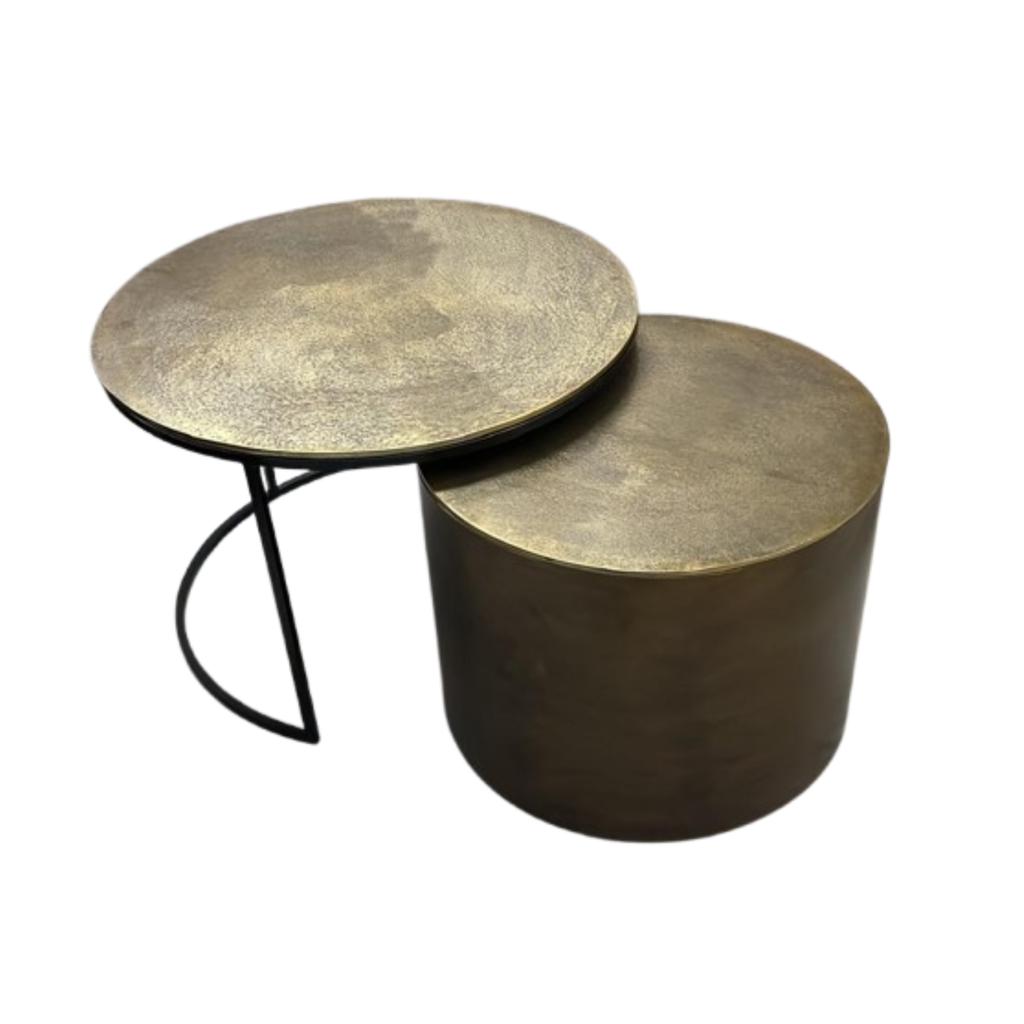 Couchtisch-Set Aurora – Aluminium in Gold oder Schwarz, 2 runde Tische, 75/60 cm