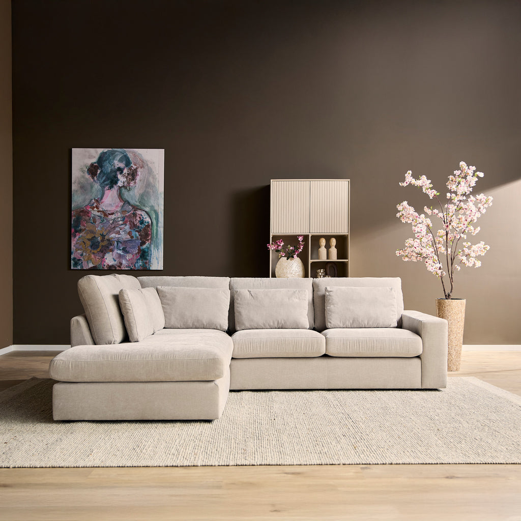 Ecksofa Jazz MeinLieblingsplatz – 2,5-Sitzer mit Ottomane links in Toffee, inkl. Kissen