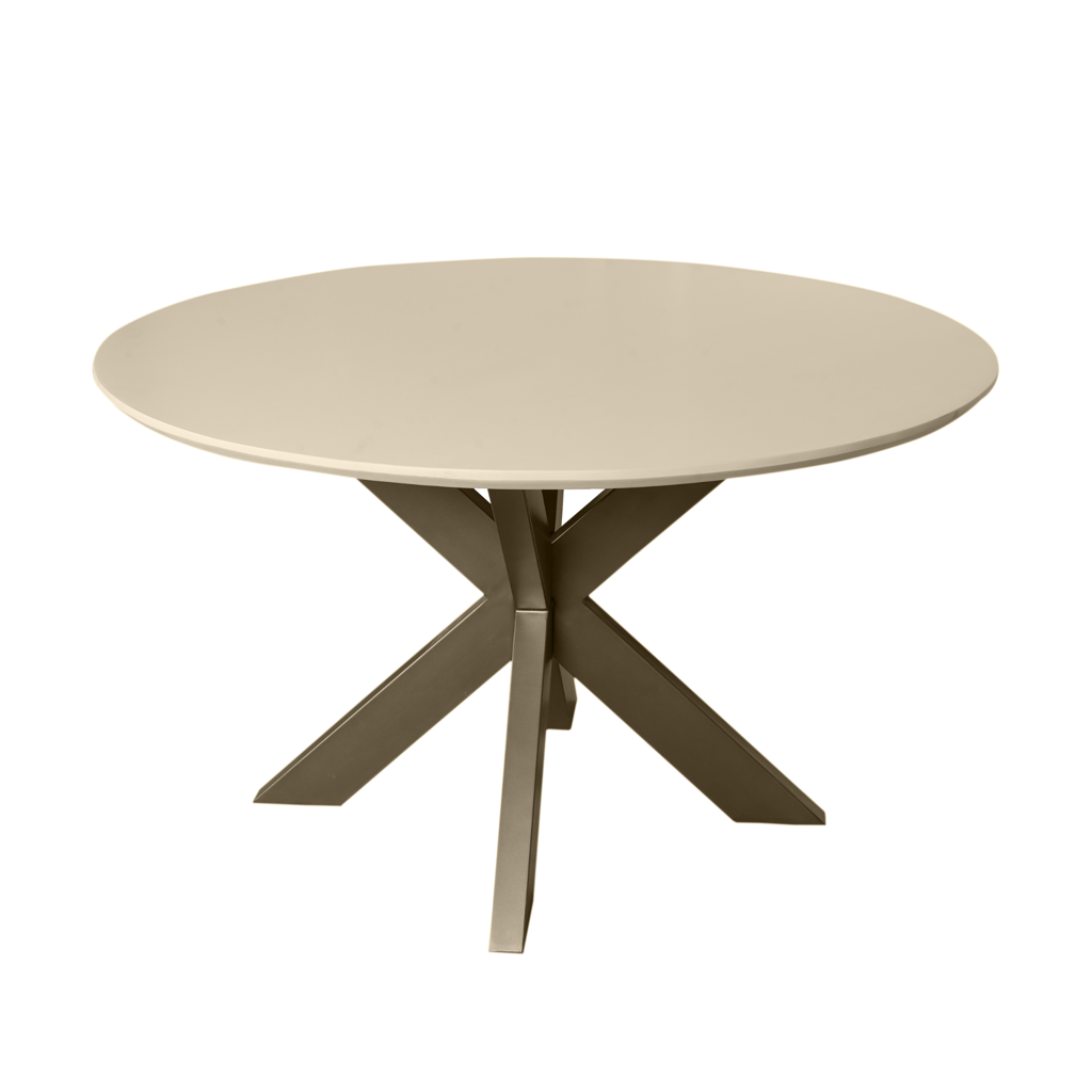 Esstisch Mandy Sand 130x130x76 cm – Mangoholz sandgestrahlt mit bronzefarbenem Gestell