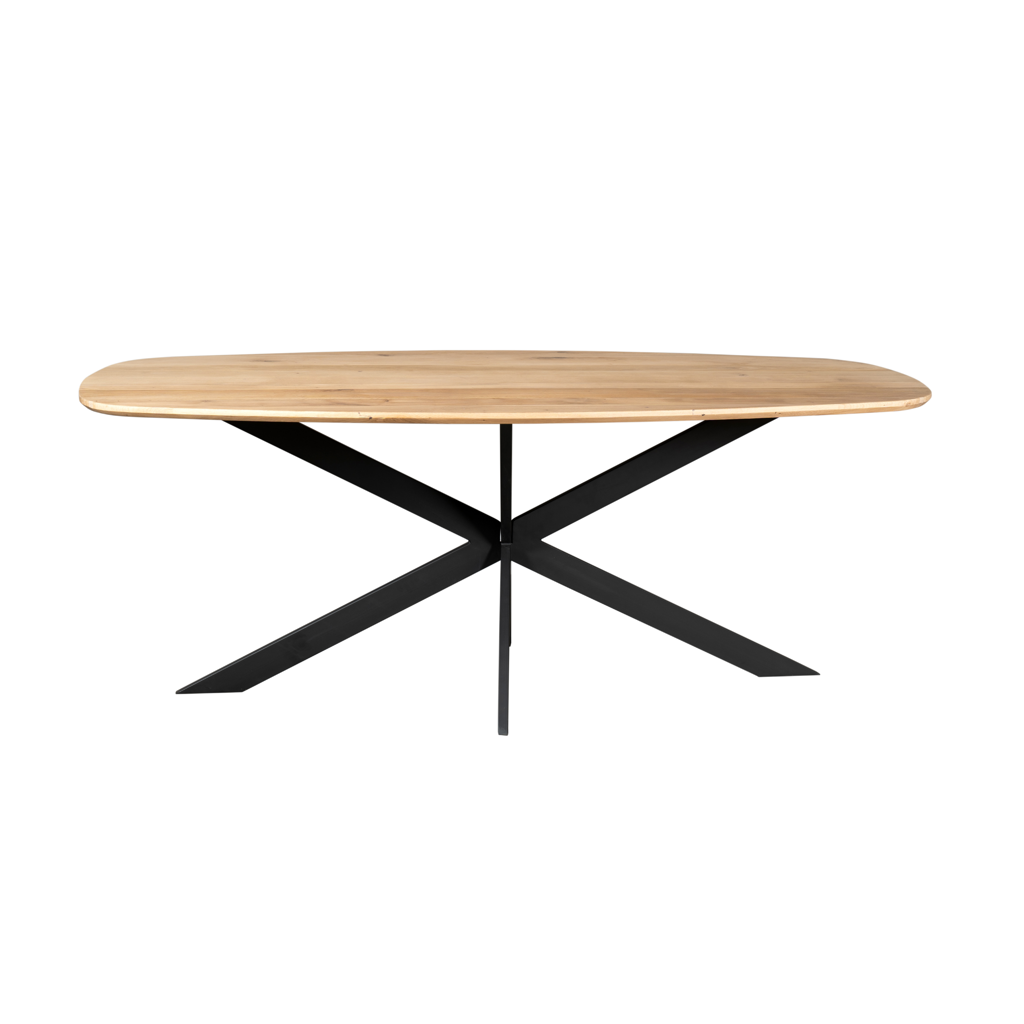 Esstisch Evoque – dänisch oval, Natur Eiche FSC-zertifiziert, 200 x 100 x 76 cm, Massivholz mit Spidergestell