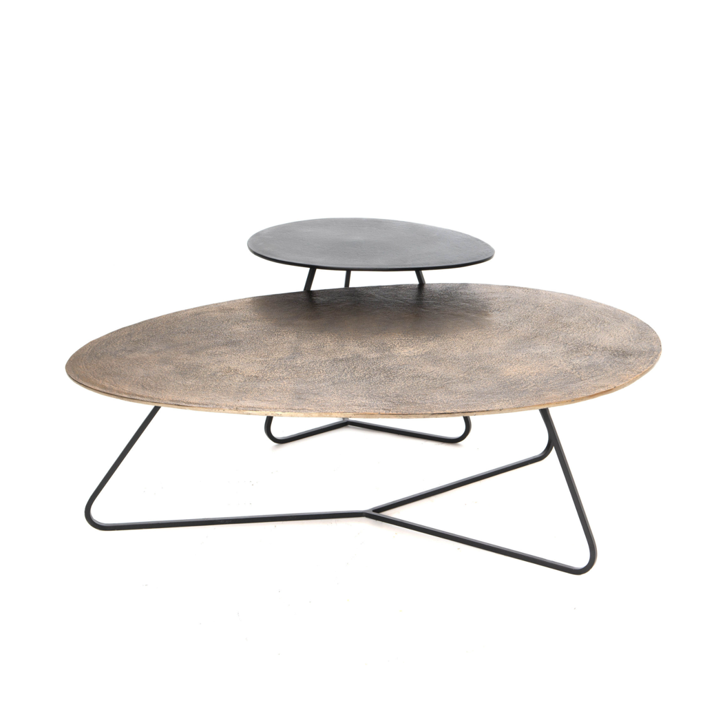 Couchtisch-Set Cairo – Aluminiumplatte & Eisengestell, 2 Tische in verschiedenen Höhen