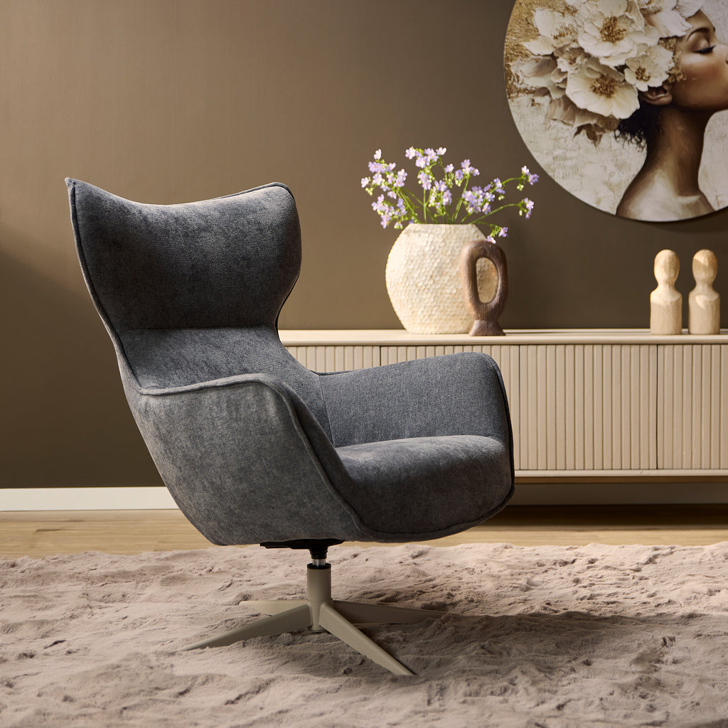 Sessel Jenny Anthrazit – Komfortabler Drehsessel mit Metallfuß, 76 x 78 x 102 cm, modernes Design