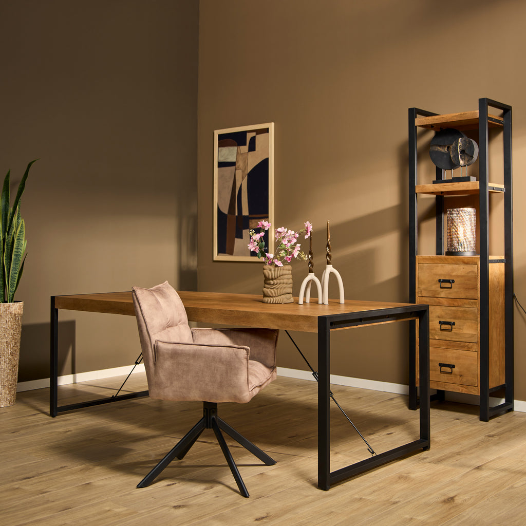 Esstisch Bori – Mangoholz & Metall, Klarlack, 200 x 90 cm mit U-Gestell in Schwarz