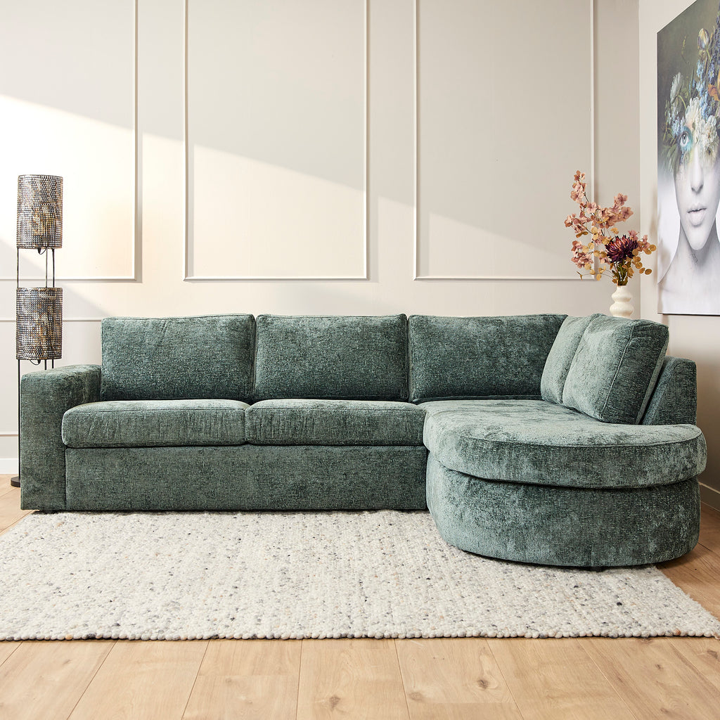 Sofa Veronika Grün 264x192x84 cm – 2,5-Sitzer Ecksofa mit abgerundetem Ottomane Rechts -  von MeinLieblingsplatz