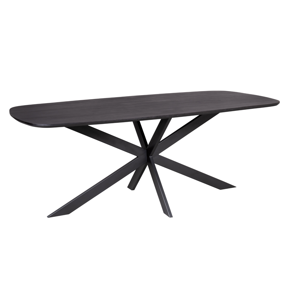 Esstisch Onyx Black – Mangoholz & Metall, 240 x 110 x 76 cm, schwarzes Finish, modernes Metallgestell