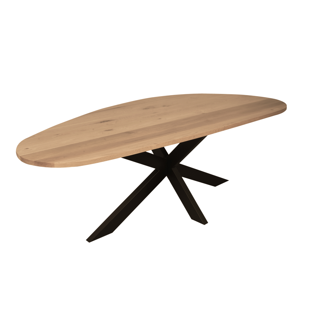Esstisch Sky – Ovaler Eichenholz-Esstisch mit schwarzem Matrixgestell, 240 x 110 x 76 cm, modernes Design