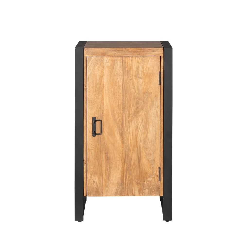 Highboard Bori aus Mangoholz mit schwarzem Metall – kompakter Schrank, 55 x 40 x 100 cm