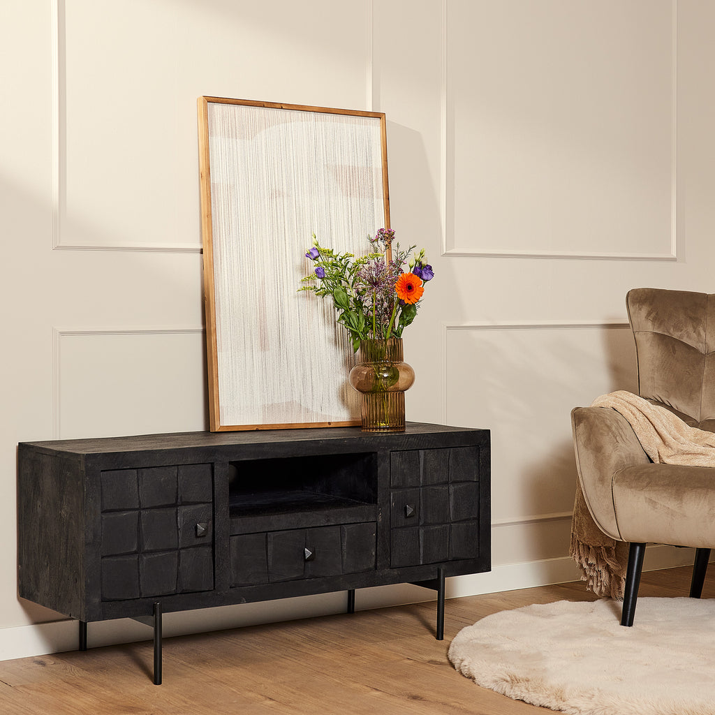 TV-Board Jacky Schwarz – Mangoholz & Metall, 120 x 40 x 55 cm