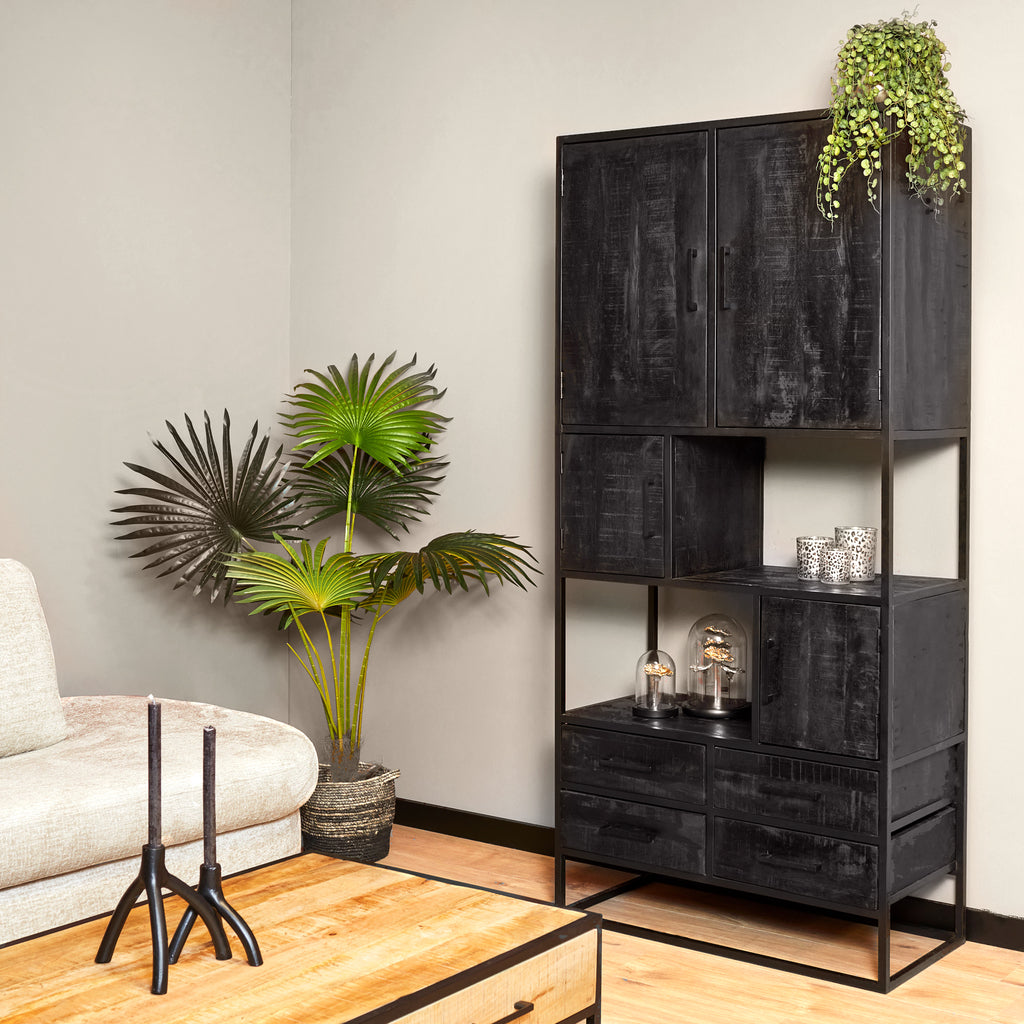 Regal Denver Schwarz | Mangoholz und Stahl | 90 cm