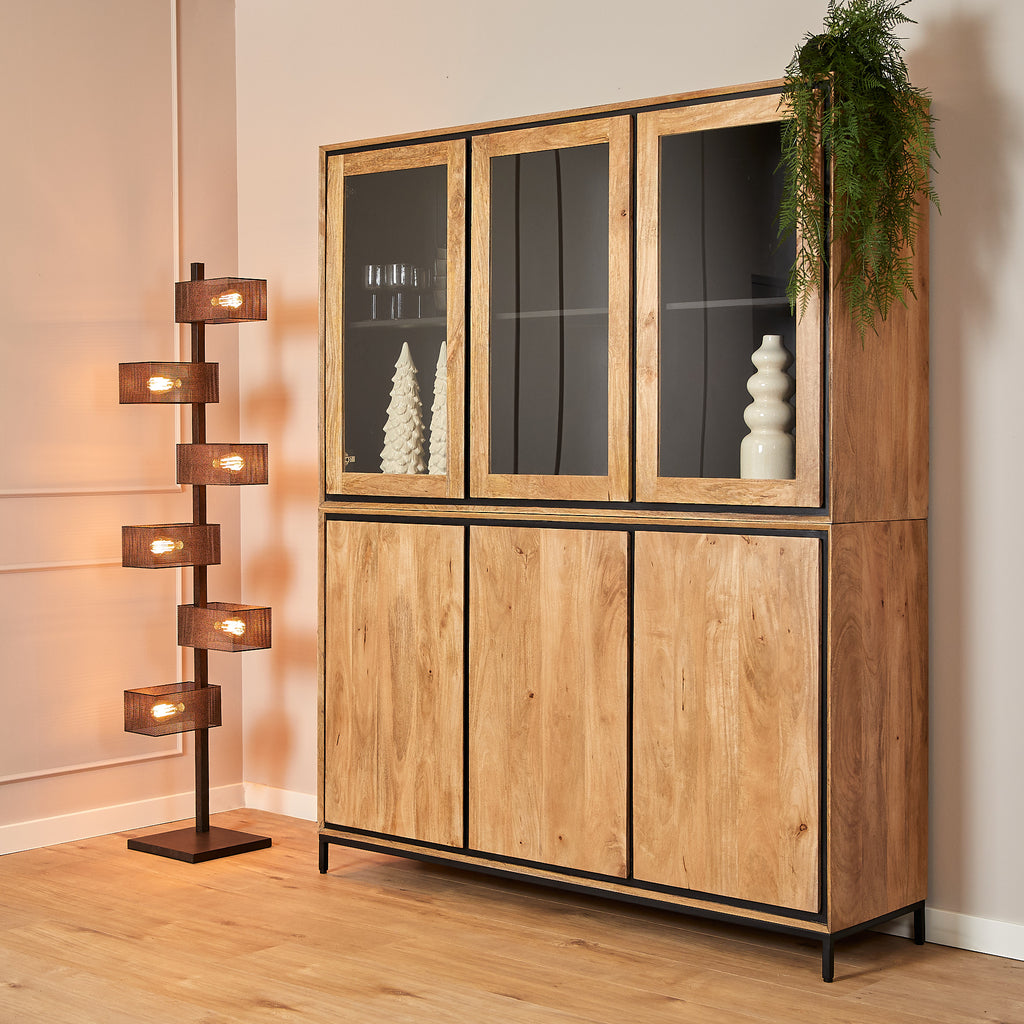 Vitrine Rois – Schrank aus Mangoholz & Metall mit 6 Türen, 160 x 45 x 200 cm