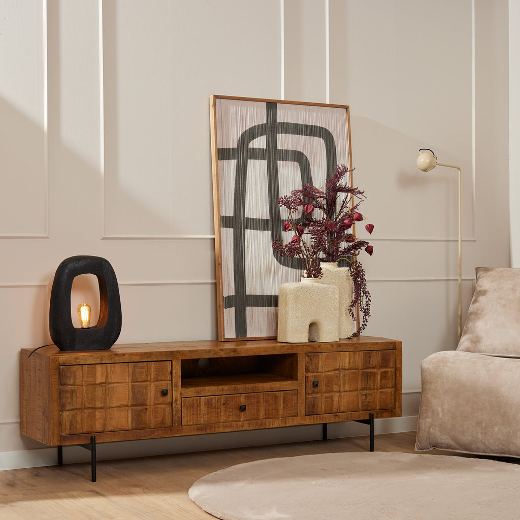 TV-Board Jacky – Mangoholz mit Blockmuster, 180 x 40 x 55 cm