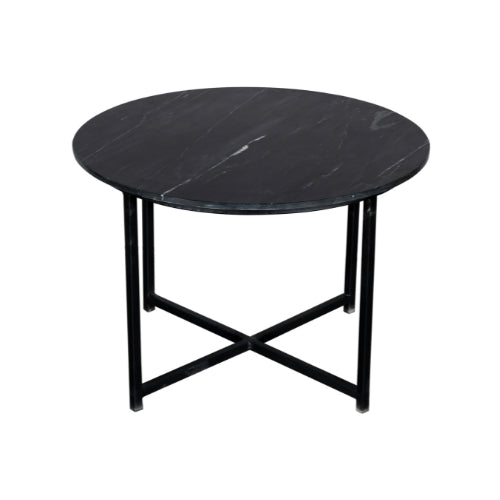 Couchtisch Collin 75x75x45 cm – Schwarze Marmorplatte mit quadratischem Metallgestell