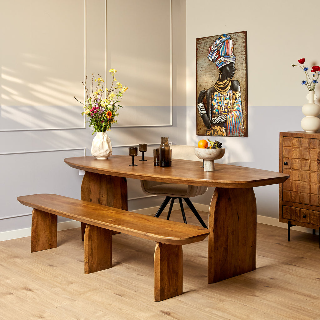 Sitzbank TeTey – Massives Mangoholz, 220 x 38 x 45 cm, robuste Esszimmerbank