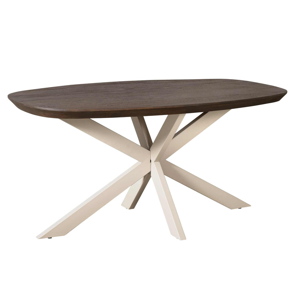 Esstisch Mandy Braun – Massivholz Mango in Oval mit Sand-Finish Gestell, 160 x 90 x 76 cm