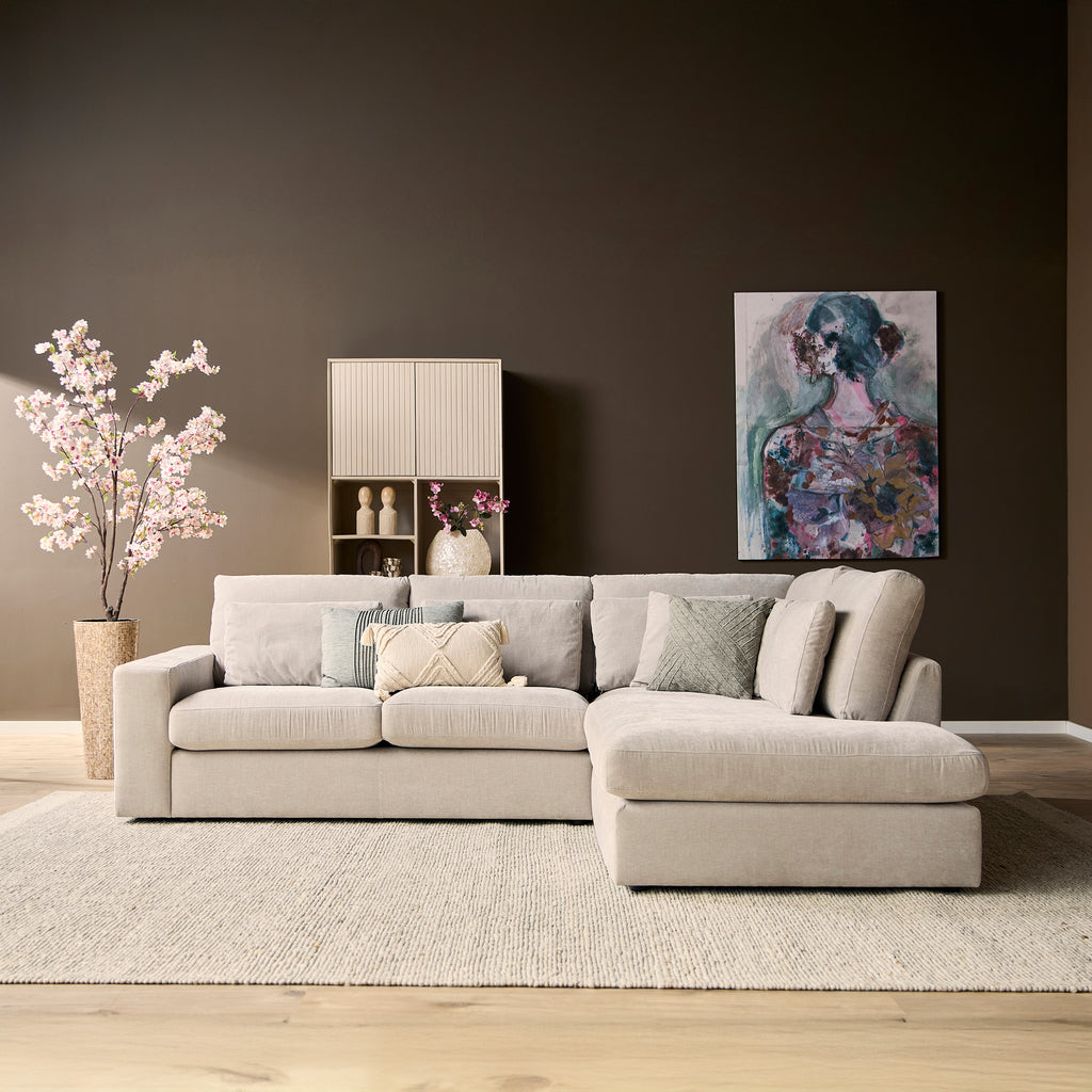 Ecksofa Jazz Toffee – MeinLieblingsplatz Couch mit Ottomane rechts, 271 x 222 cm