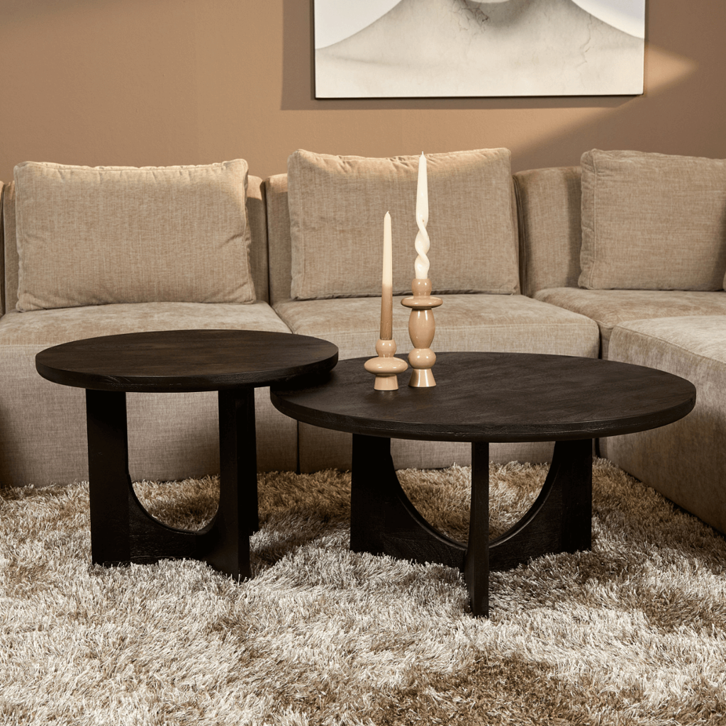 Couchtisch Nerio Schwarz – Runder Tisch aus Mangoholz, Ø60 x 45 cm, modern & platzsparend