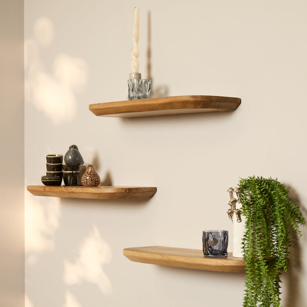 Wandregal-Set Gusta 60 x 20 x 15 cm – Massives Mangoholz, Naturfinish