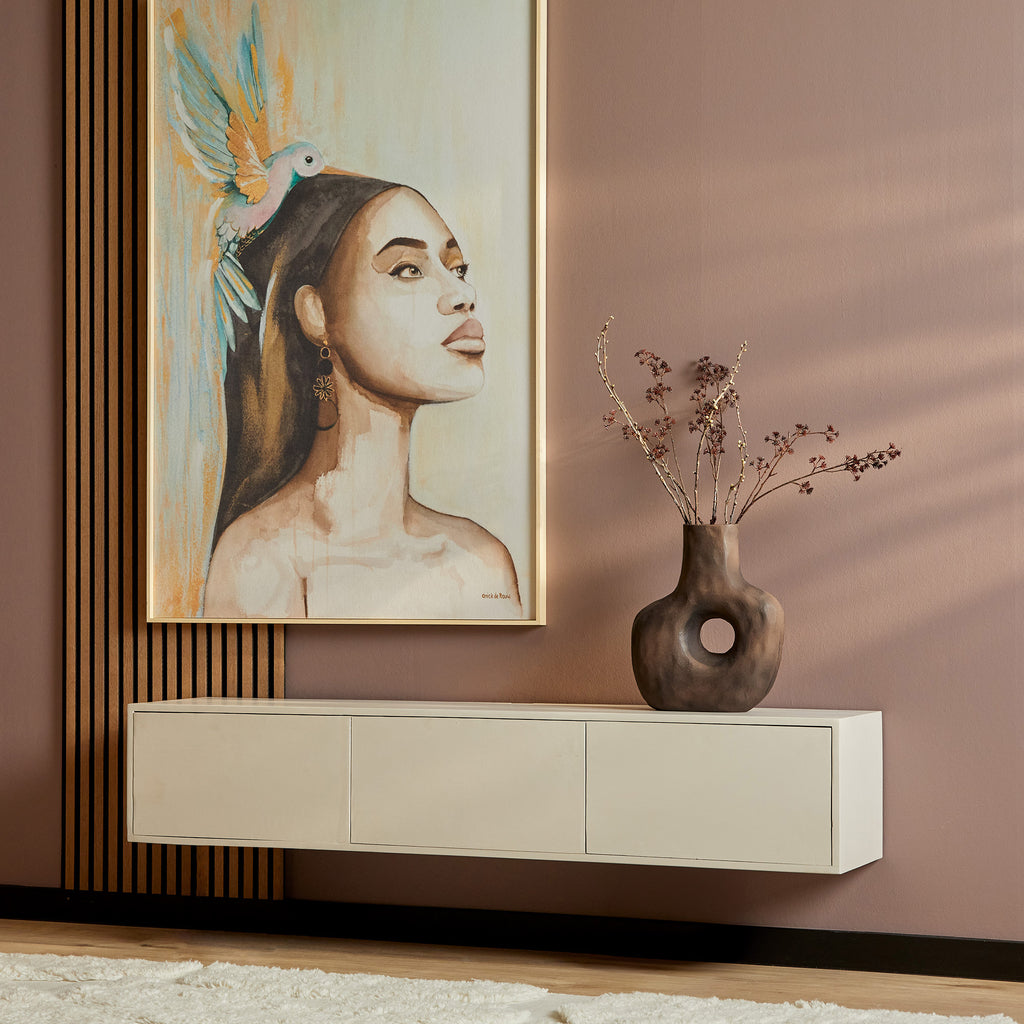 TV-Board Focus Sand | Schwebendes Lowboard mit Push-to-Open | 160 x 35 x 30 cm