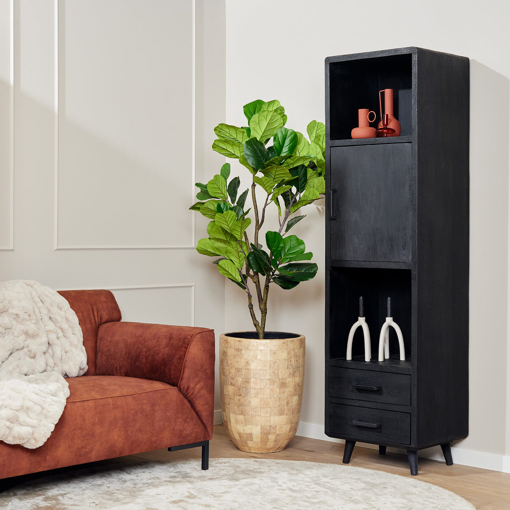 Regalschrank Raven Schwarz – Mangoholz, 55 x 45 x 200 cm