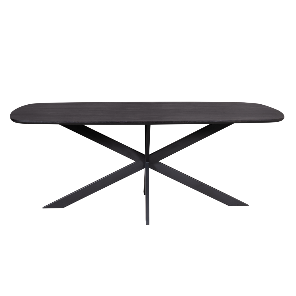 Esstisch Onyx Schwarz dänisch-oval – Mangoholz & Metall, Matrixgestell, 200 x 100 x 76 cm, 3 cm Platte