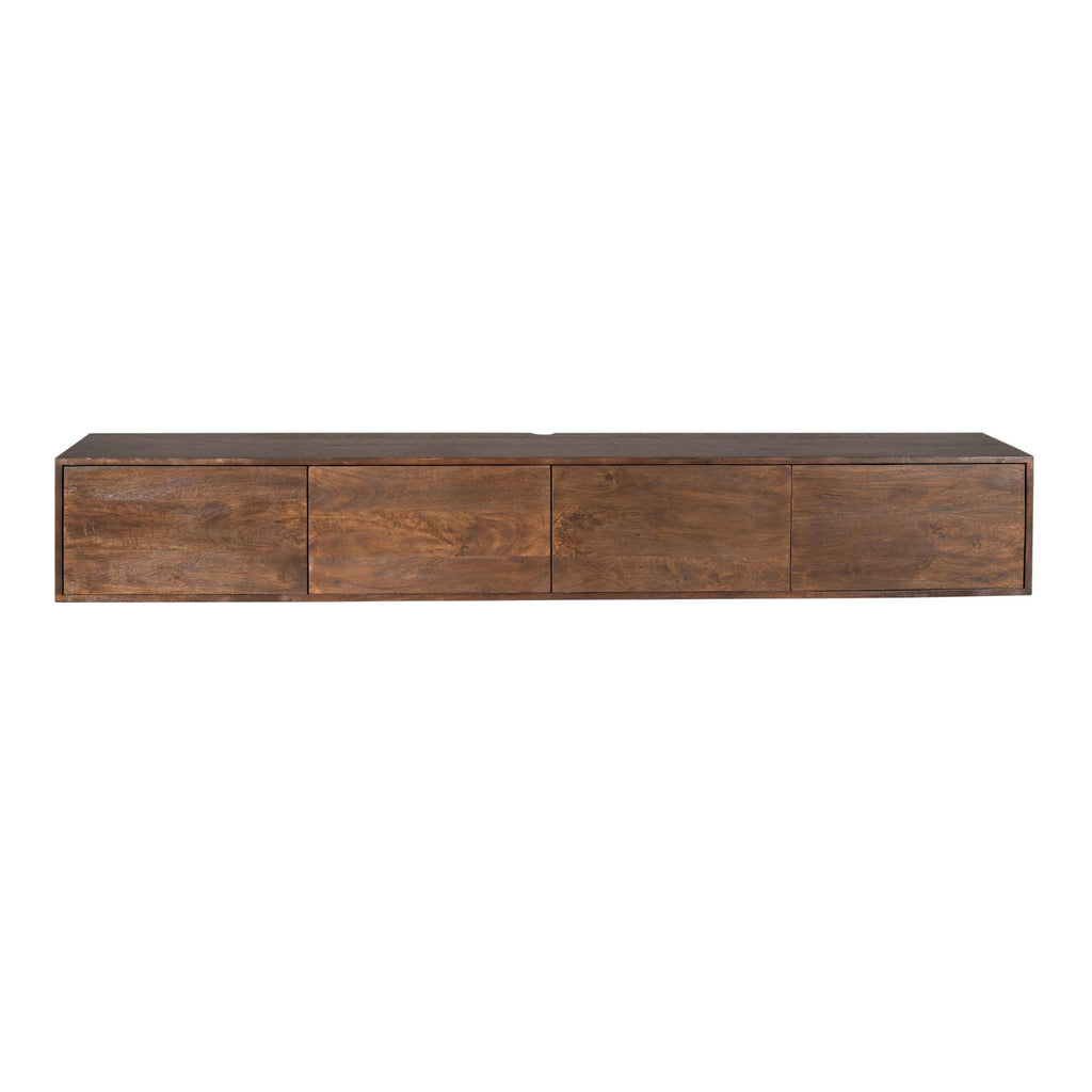 Schwebendes Lowboard Focus Braun – Mangoholz, 240 x 35 x 30 cm, modernes TV-Board mit Push-to-Open-System