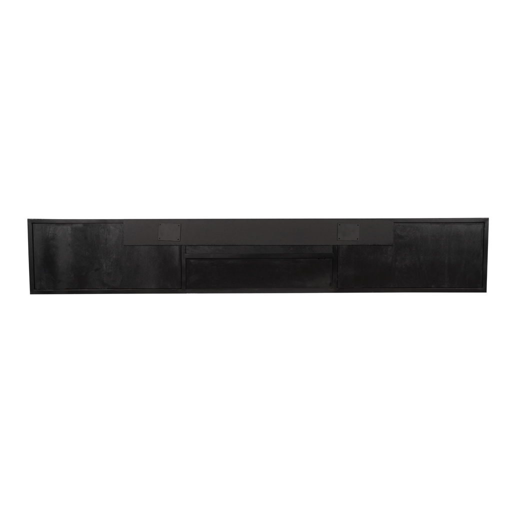 Schwebendes Lowboard Schwarz – Mangoholz mit Fischgrätmuster, 240 x 35 x 33 cm