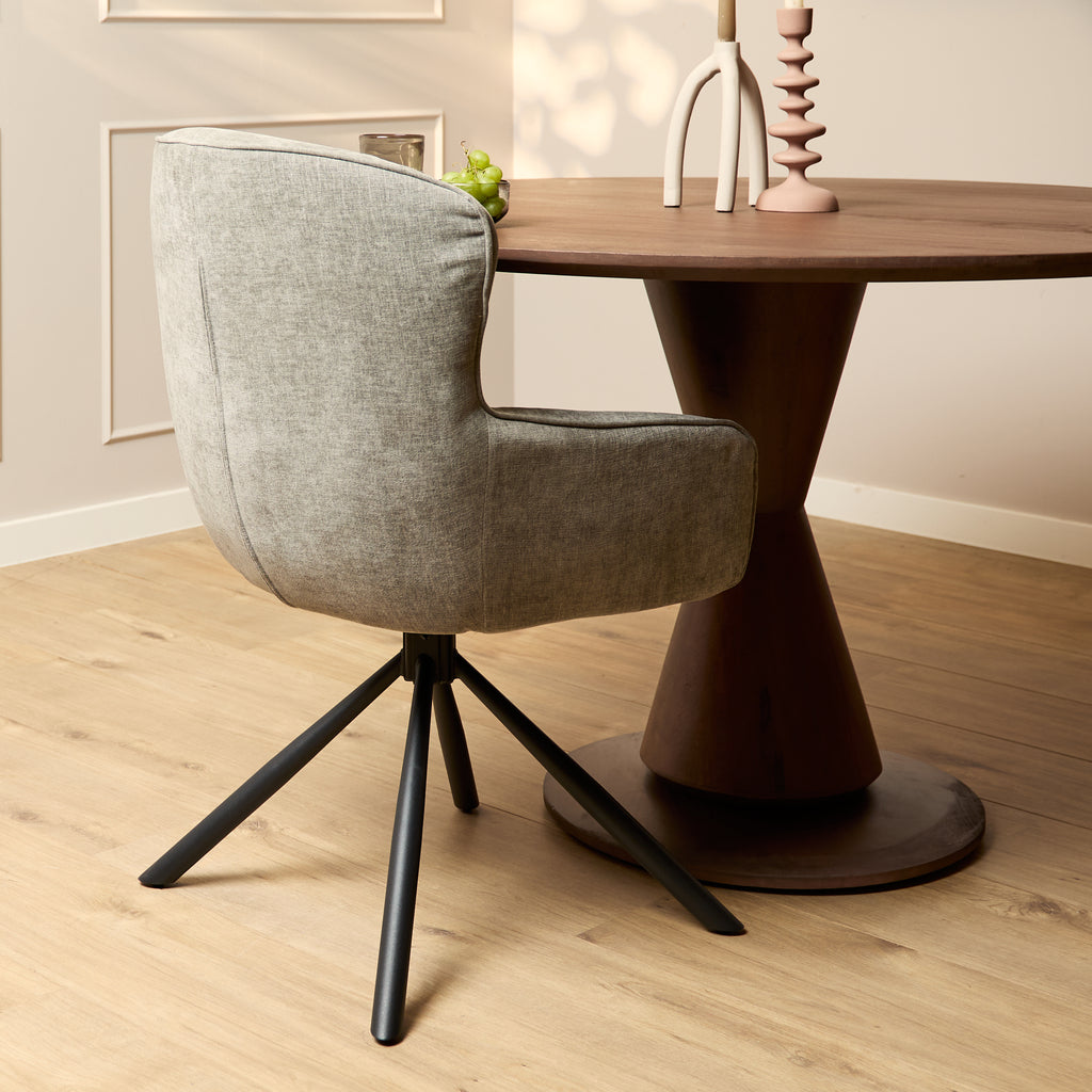 Esszimmerstuhl Hanna Ash Grey – Drehstuhl 62×65×89 cm mit Memory-Rückkehrfunktion & schwarzem Metallgestell