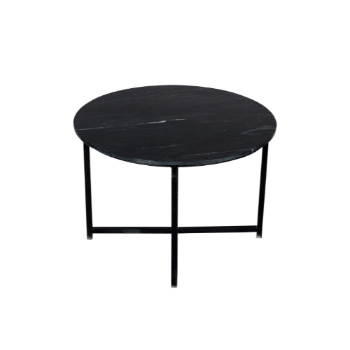 Couchtisch Collin 75x75x45 cm – Schwarze Marmorplatte mit quadratischem Metallgestell
