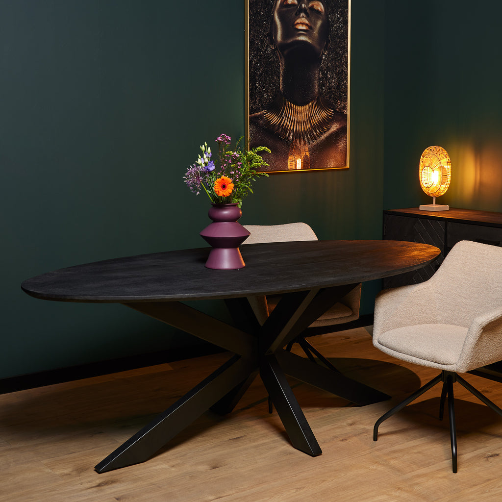 Esstisch Sydney Oval Schwarz – Mangoholz & Metallgestell, 160 x 90 x 76 cm, modernes Design & stilvoller Blickfang