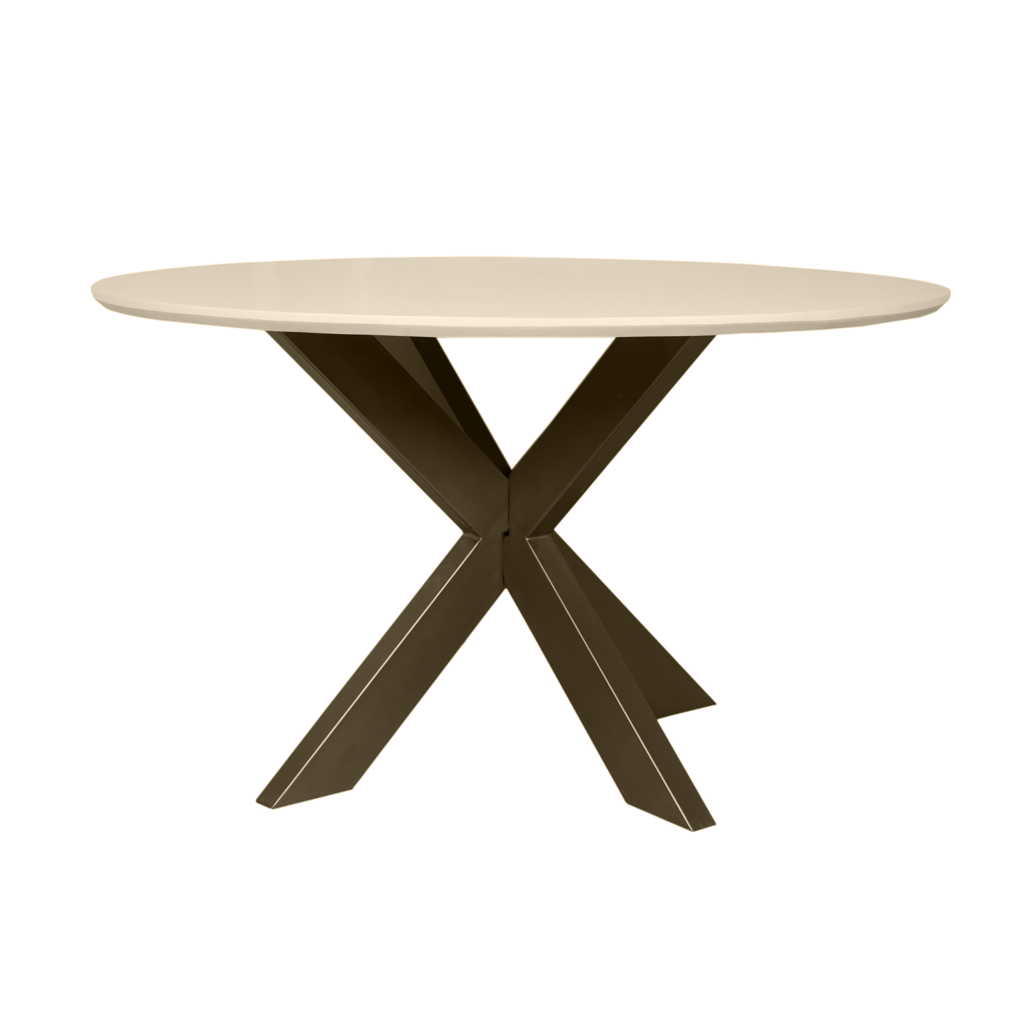 Esstisch Mandy Sand 130x130x76 cm – Mangoholz sandgestrahlt mit bronzefarbenem Gestell