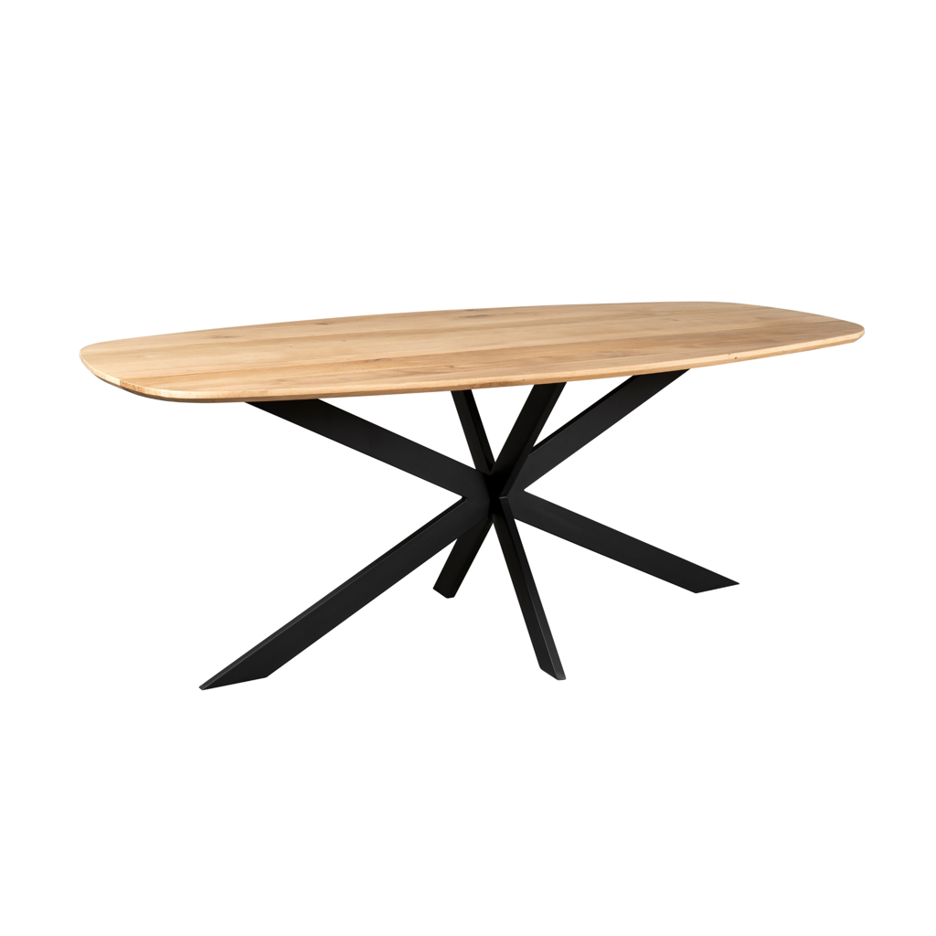 Esstisch Evoque – dänisch oval, Natur Eiche FSC-zertifiziert, 200 x 100 x 76 cm, Massivholz mit Spidergestell