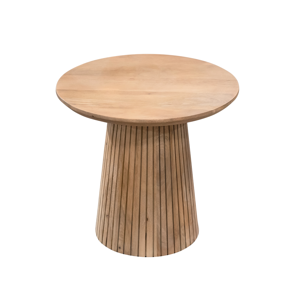 Couchtisch Sole 50x50x46 cm – Runder Wohnzimmertisch aus Mangoholz Natur mit modernem Lattenmuster