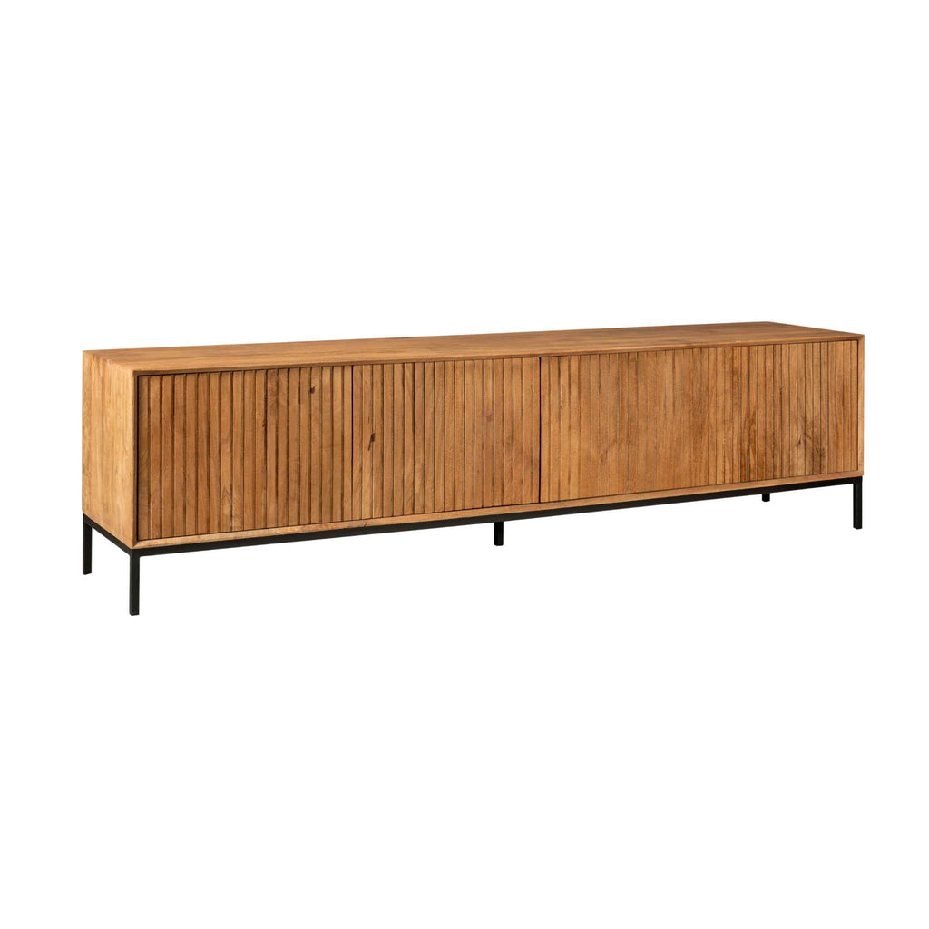 TV-Board Mandy Natur – Mangoholz mit Lamellenfront & Push-to-Open, 210 x 45 x 55 cm