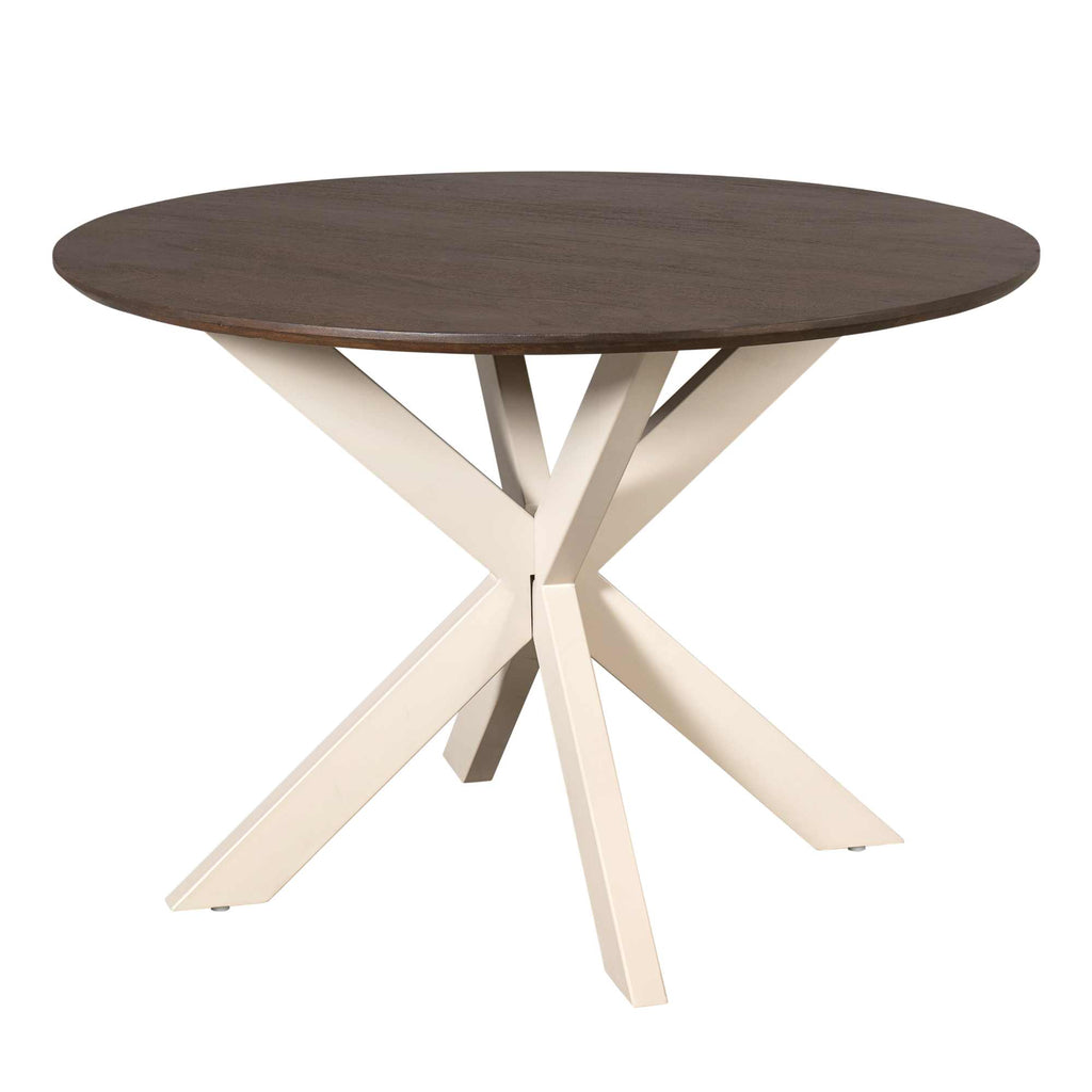 Esstisch Mandy Braun rund Ø110 cm – Mangoholz Tischplatte & sandfarbenes Metallgestell, modern & elegant, 76 cm Höhe
