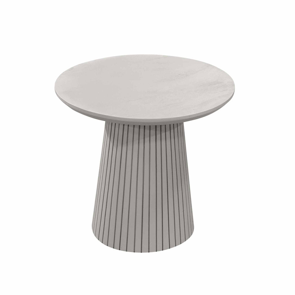 Couchtisch Sole – Runder Tisch mit vertikalem Lamellen-Design, 50 x 50 x 46 cm
