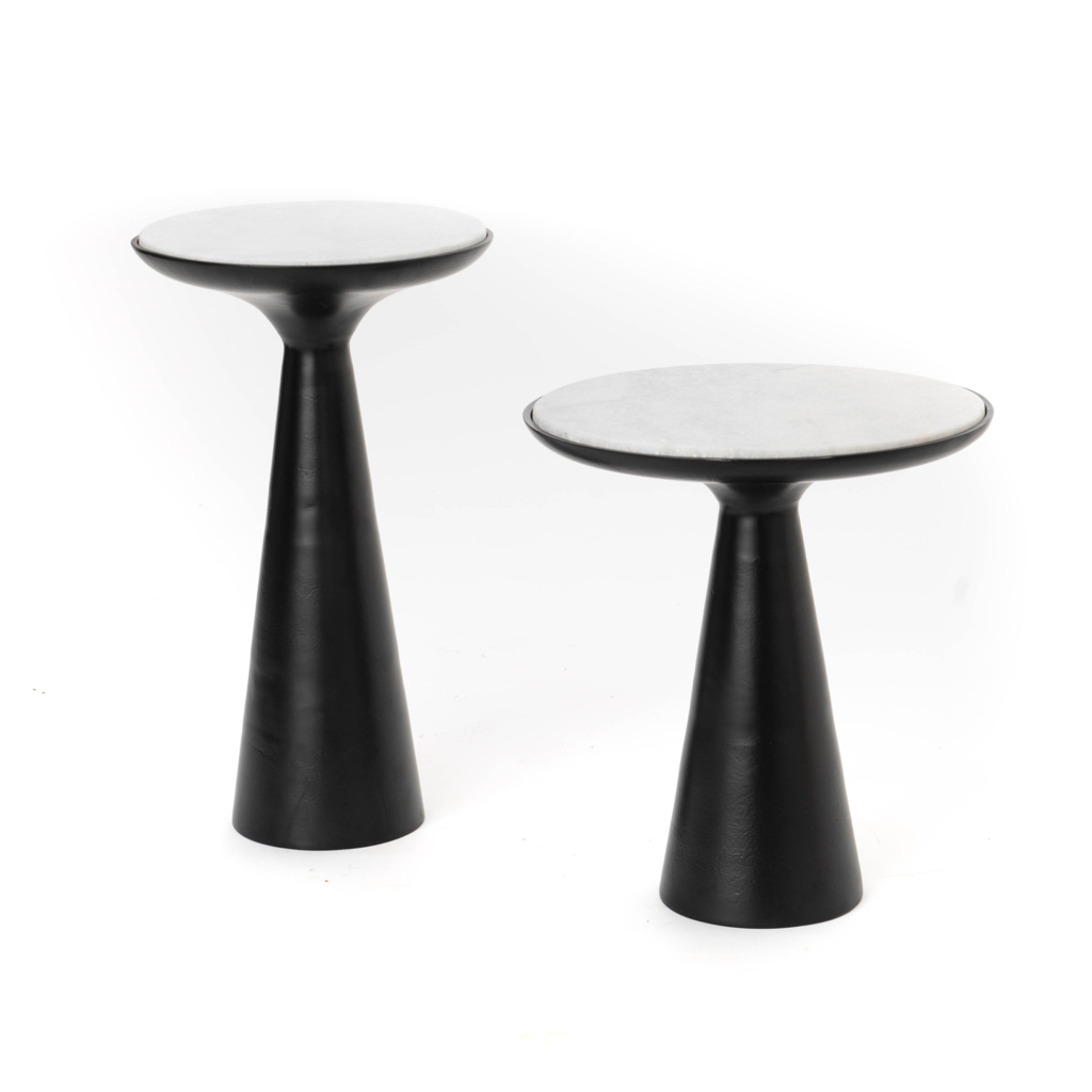 Beistelltisch Elyo Schwarz – Metallgestell & Marmorplatte, 46 x 46 x 50 cm, stilvolles Design