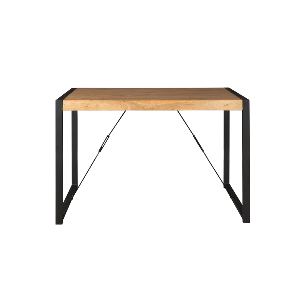Bartisch Bori – Hochtisch aus Mangoholz & Metall mit schwarzem U-Gestell, 140 x 80 x 92 cm