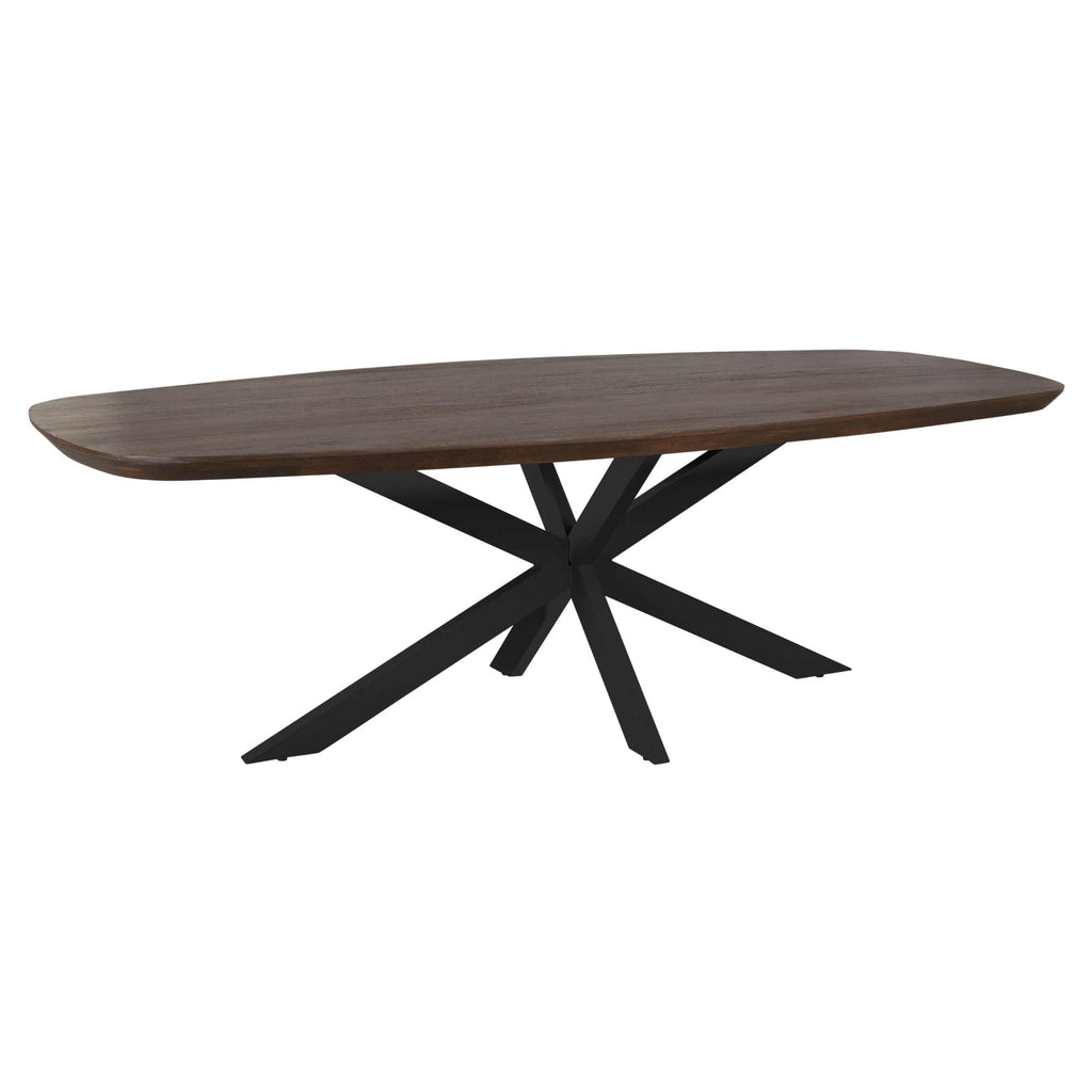 Esstisch Mandy Braun – Ovaler Mangoholztisch mit schwarzem Metallgestell, 200 x 100 x 76 cm