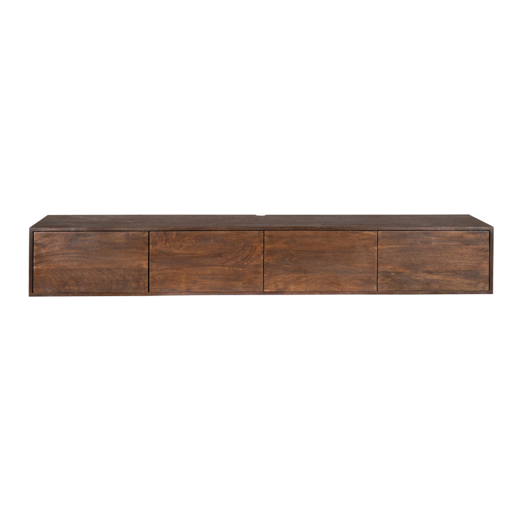 TV-Board Focus Braun – Schwebendes Lowboard aus Mangoholz mit Push-to-Open, 200 x 35 x 30 cm, modernes Wandmöbel