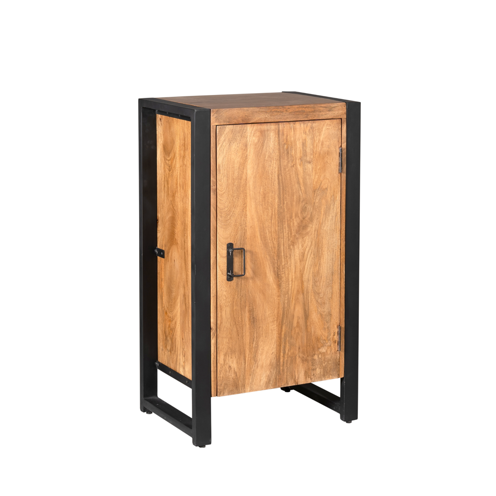 Highboard Bori aus Mangoholz mit schwarzem Metall – kompakter Schrank, 55 x 40 x 100 cm