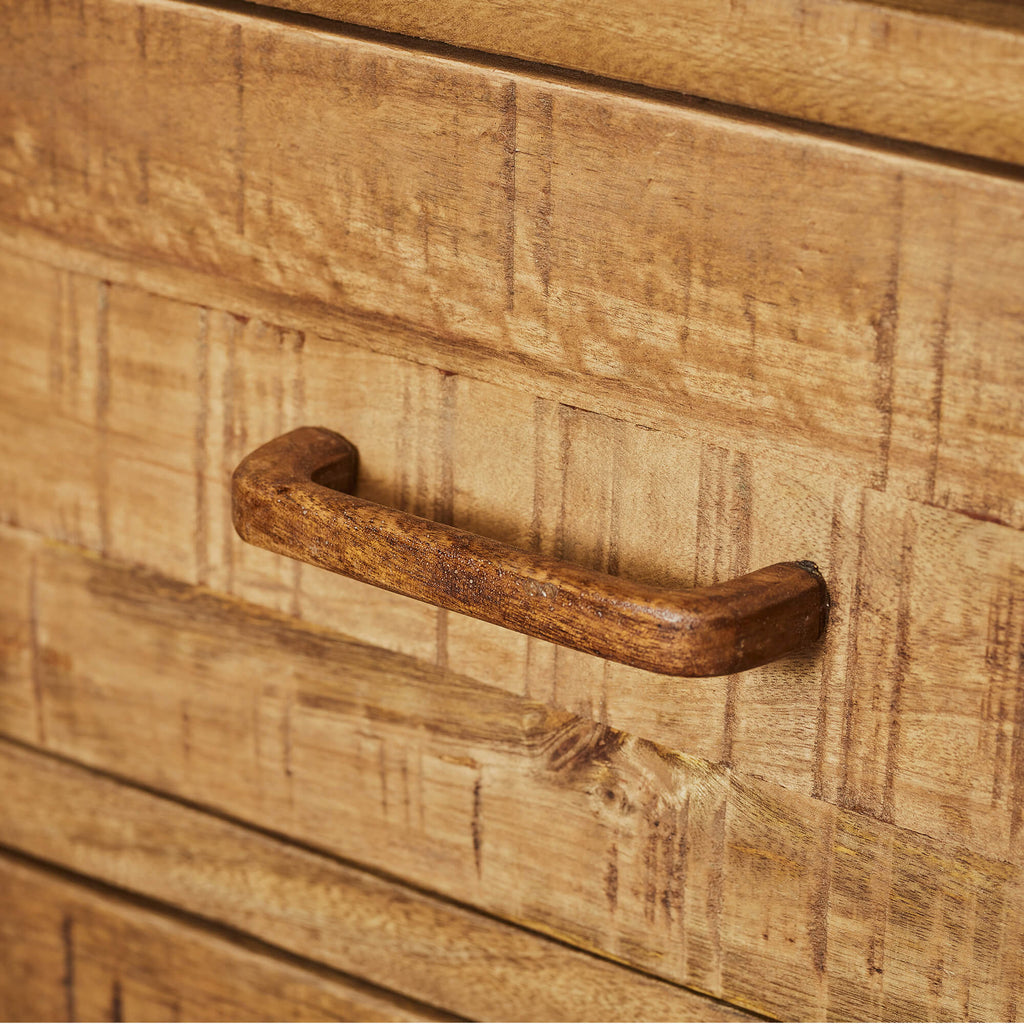 Sideboard Raven – Mangoholz mit lackierten Holzelementen, 3 Türen & 3 Schubladen, 220 x 45 x 90 cm