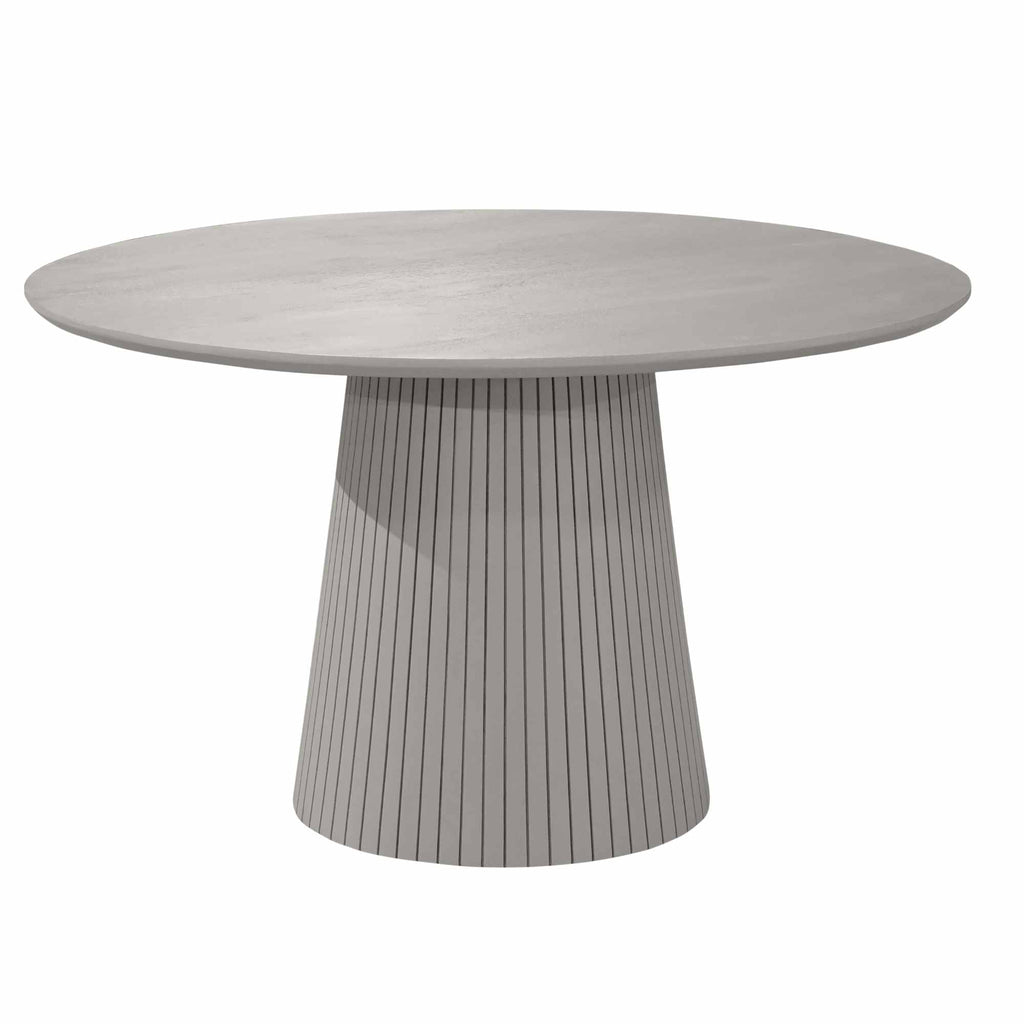 Esstisch Sole – Mangoholz, rund 130 x 130 x 76 cm, modernes Bein mit vertikalem Lattenmuster