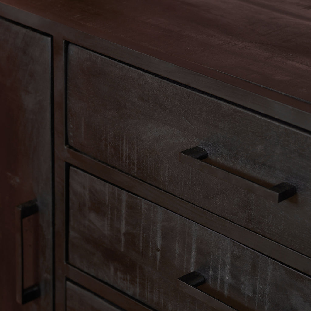 Sideboard Delta Schwarz – Kommode aus Mangoholz mit Metallrahmen, 4 Schubladen & 2 Türen, 164 x 45 x 85 cm