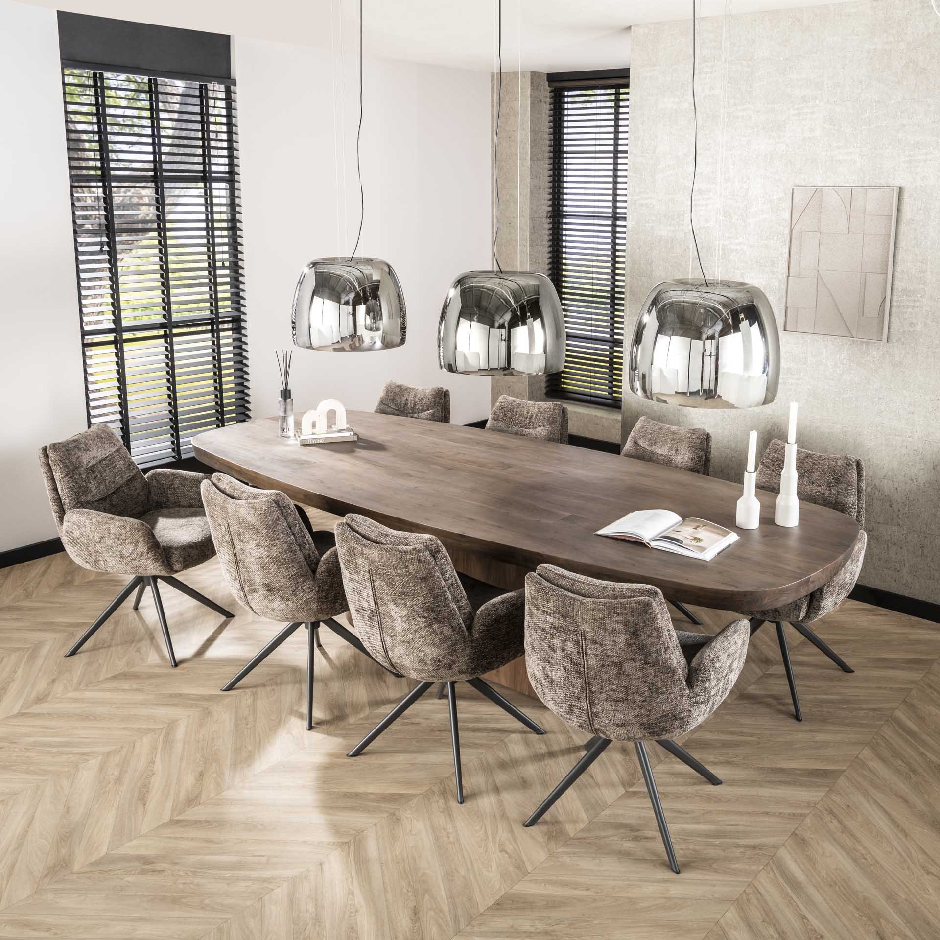 Esstisch Vita Oval 300x120x77 cm – Massivholz Akazie Braun mit Mittelbein & Platz für 8–10 Personen