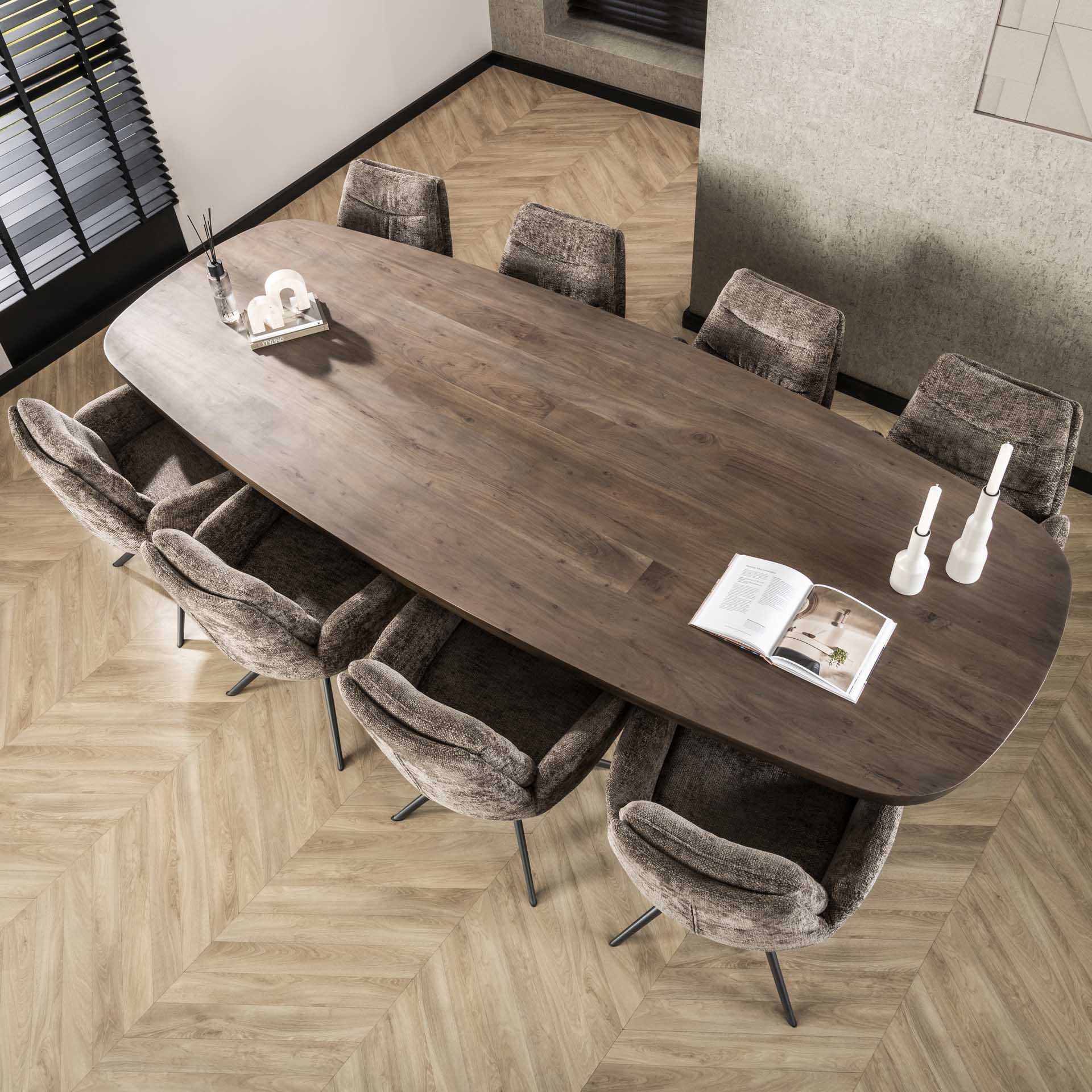 Esstisch Vita Oval 300x120x77 cm – Massivholz Akazie Braun mit Mittelbein & Platz für 8–10 Personen